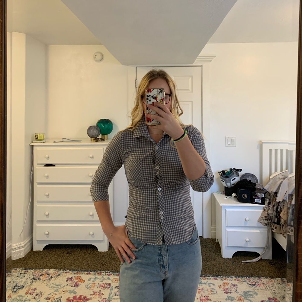 Black and white plaid button up